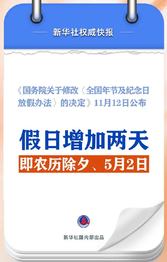 春節(jié)和勞動(dòng)節(jié)各增1天！2025年放假安排來了