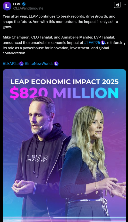 LEAP 2025收獲250億美元投資創(chuàng)歷屆新高 明年在港舉辦LEAP East