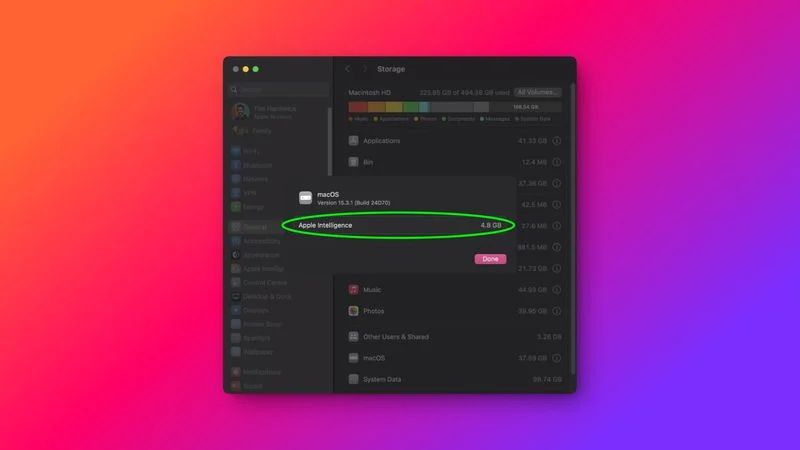 macOS 15.4 Beta 2 隱藏 Apple 智能存儲(chǔ)信息，蘋果稱最多占用 7GB