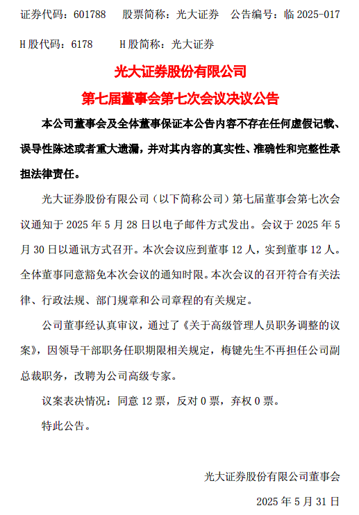 下課！光大證券副總裁