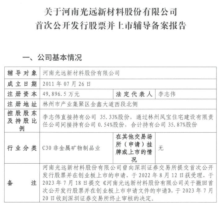 光遠(yuǎn)新材重啟IPO！已接受國泰海通輔導(dǎo)